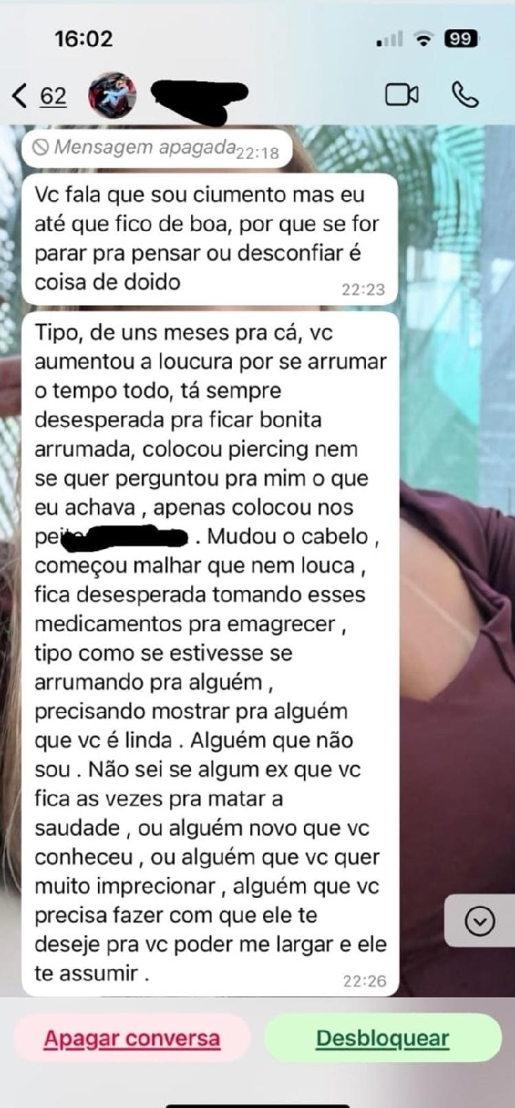 Karen Martins postou um print de uma conversa com Belinho, pai de Melody Karen Martins postou um print de uma conversa com Belinho, pai de Melody