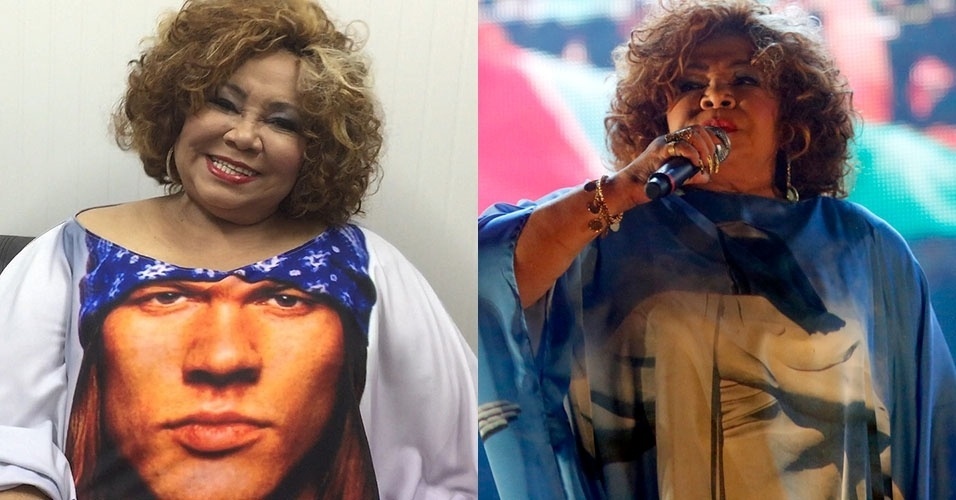 27.set.2015 - Nada de sooooool! Alcione chega vestida de Axl Roses e canta vestida de Cristo Redentor - Felipe Assumpção/AgNews