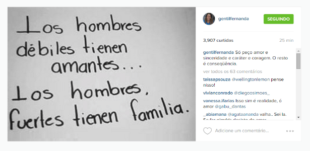 Fernanda Gentil publica indireta no Instagram e apaga em seguida - Reprodução/Instagram/gentilfernanda - Reprodução/Instagram/gentilfernanda