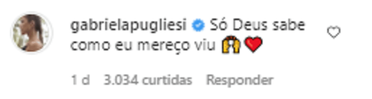 Gabriela Pugliesi comentou publicação - Reprodução/Instagram - Reprodução/Instagram