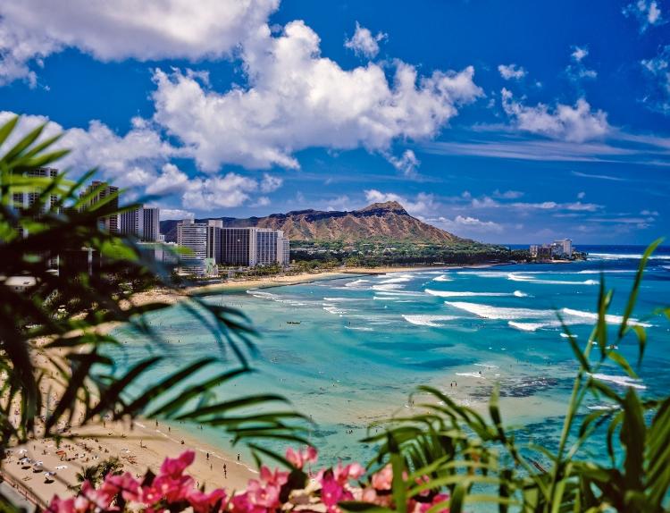 Praia de Waikiki, em Honolulu, no Havaí