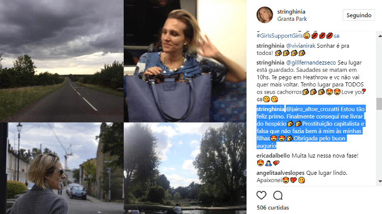 Amalia Stringhini responde comentário e comemora mudança para a Inglaterra - Reprodução/Instagram/stringhinia - Reprodução/Instagram/stringhinia