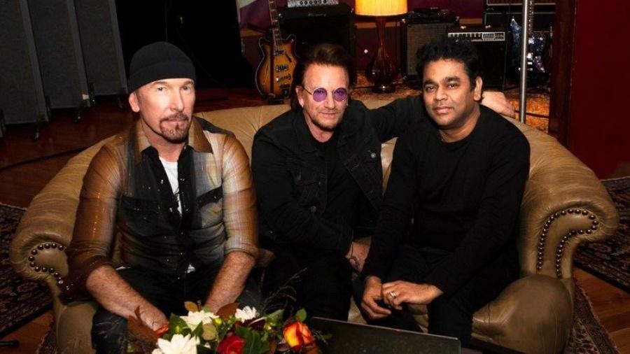 The Edge, Bono Voz e A.R. Rahman - Reprodução/Twitter