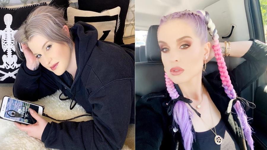 Kelly Osbourne em fotos de novembro de 2018 (à esq.) e de agosto de 2020 (à dir.) - Montagem UOL/Reprodução Instagram