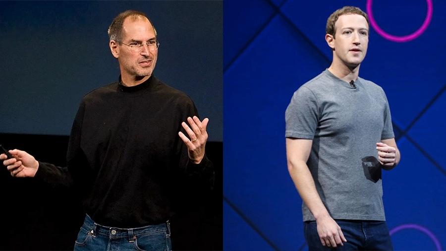 Steve Jobs, da Apple, e Mark Zuckerberg, do Facebook: looks minimalistas viraram "uniformes" - Reprodução