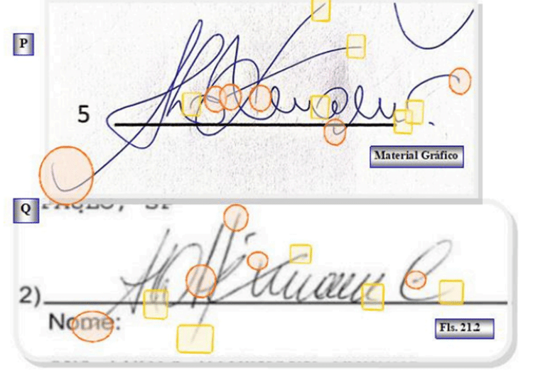 Comparação da assinatura de Ana Hickmann com a falsificação