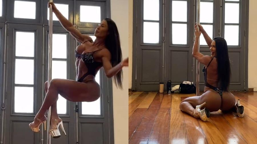 Gracyanne Barbosa mostra aula de pole dance