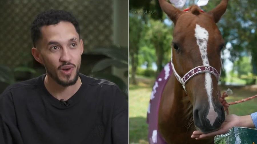 Cantor Grelo tirou o cavalo Caramelo na gincana do Fantástico