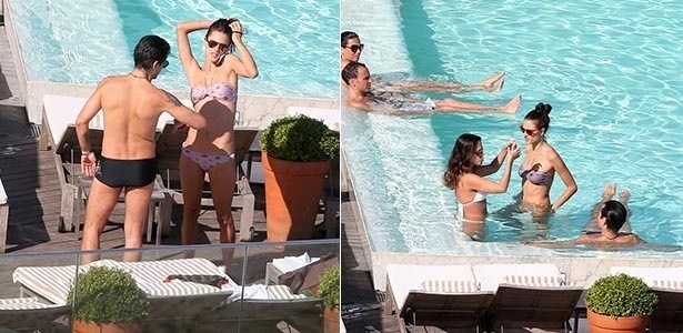 1.jul.2015 - De biquíni, Alessandra Ambrósio é flagrada na piscina e tomando sol no hotel Fasano, no Rio de Janeiro