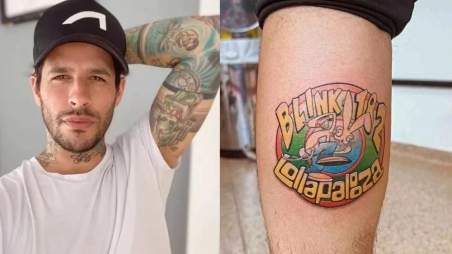 Rafinha, ex-BBB8, fez uma tatuagem em homenagem ao show do Blink-182 no Lollapalooza 2023 - Reprodução: Instagram