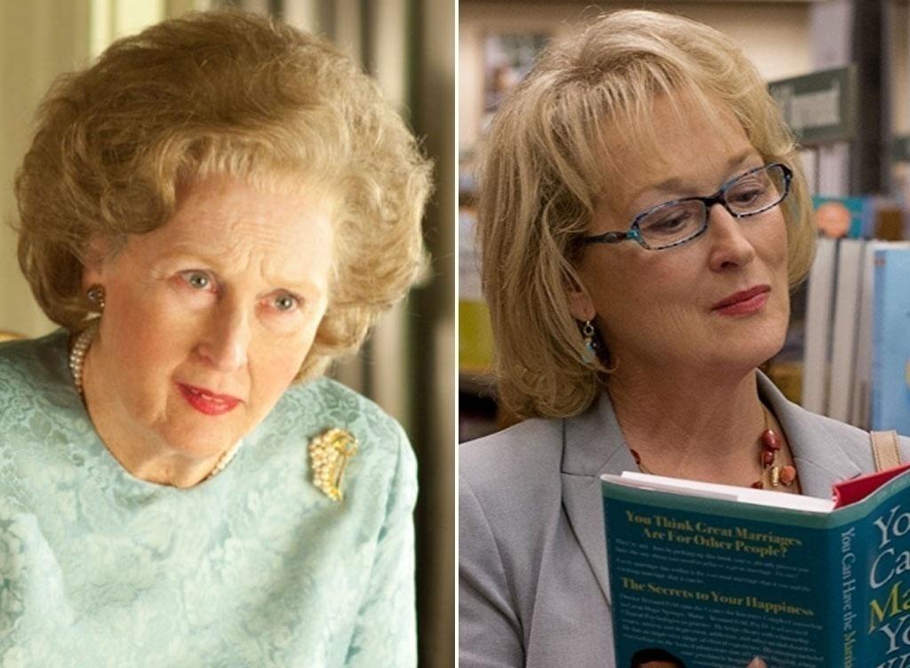 Meryl Streep em cena em "A Dama de Ferro" (2011), à esquerda, e em "Um Divã Para Dois" (2012), à direita - Divulgação