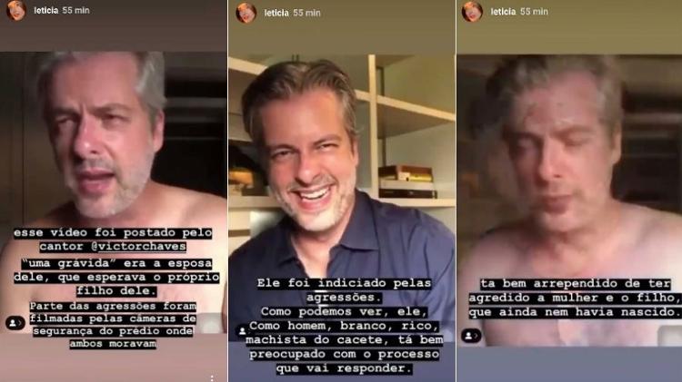 Leticia Almeida detonou no Instagram Victor Chaves, após cantor publicar um vídeo em que ironiza denúncia de agressão - Reprodução/Instagram/@leticia - Reprodução/Instagram/@leticia