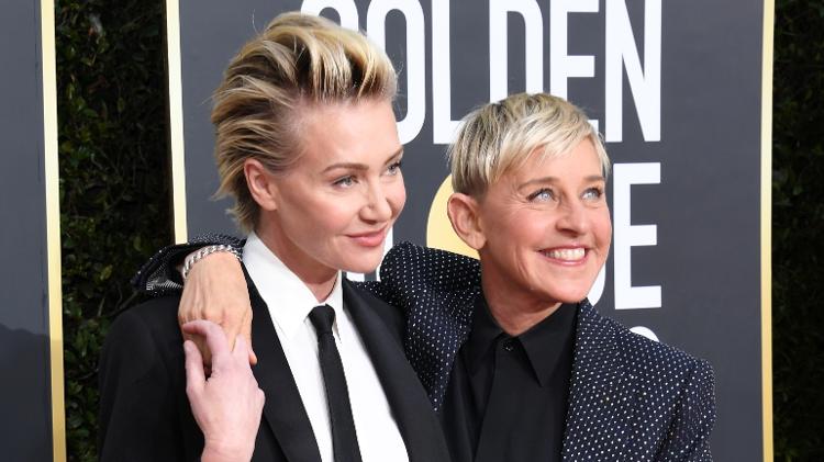 A atriz Portia de Rossi (à esq.) e a mulher, a apresentadora Ellen DeGeneres - Jon Kopaloff/Getty Images - Jon Kopaloff/Getty Images
