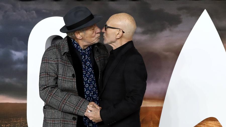 15.jan.2020 - Patrick Stewart e Ian McKellen na premiere de Star Trek: Picard em Londres - Simon Dawson / Reuters