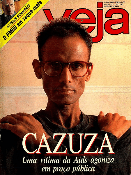 Cazuza em foto de 1989: a capa foi polêmica, mas ninguém esquece - Reprodução/ Revista Veja - Reprodução/ Revista Veja