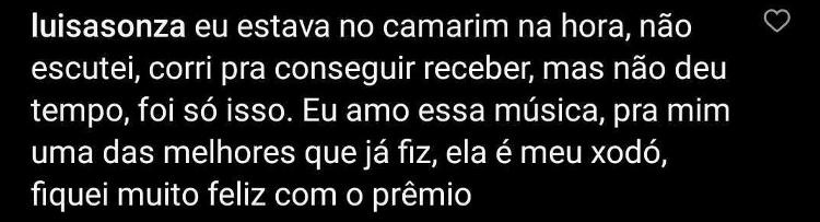 Comentário de Luísa Sonza sobre o climão no WME Awards