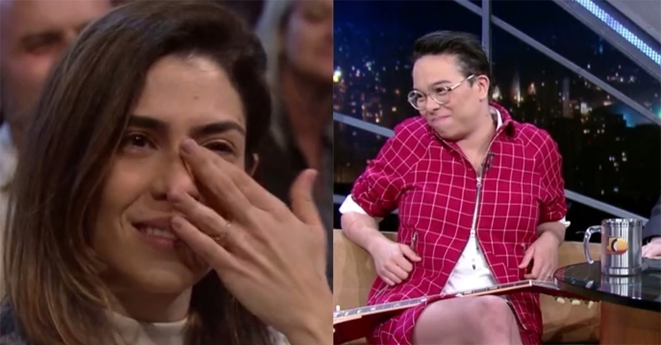 14.jul.2016 - Na plateia do "Programa do Jô", Lua Leça, mulher de Maria Gadú, se emociona ao ouvir declaração da cantora - Reprodução /TV Globo