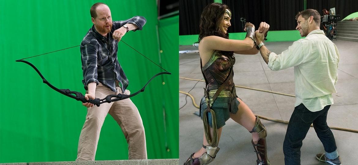 Joss Whedon (esq.) e Zack Snyder com Gal Gadot - Divulgação
