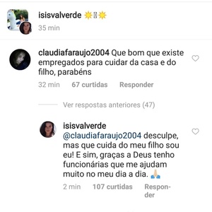 Isis comentário - Reprodução/Instagra - Reprodução/Instagra