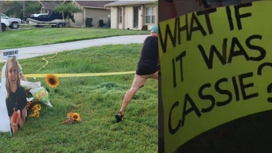 Pai de suspeito de matar Gabby Petito arranca cartaz do jardim - Reprodução