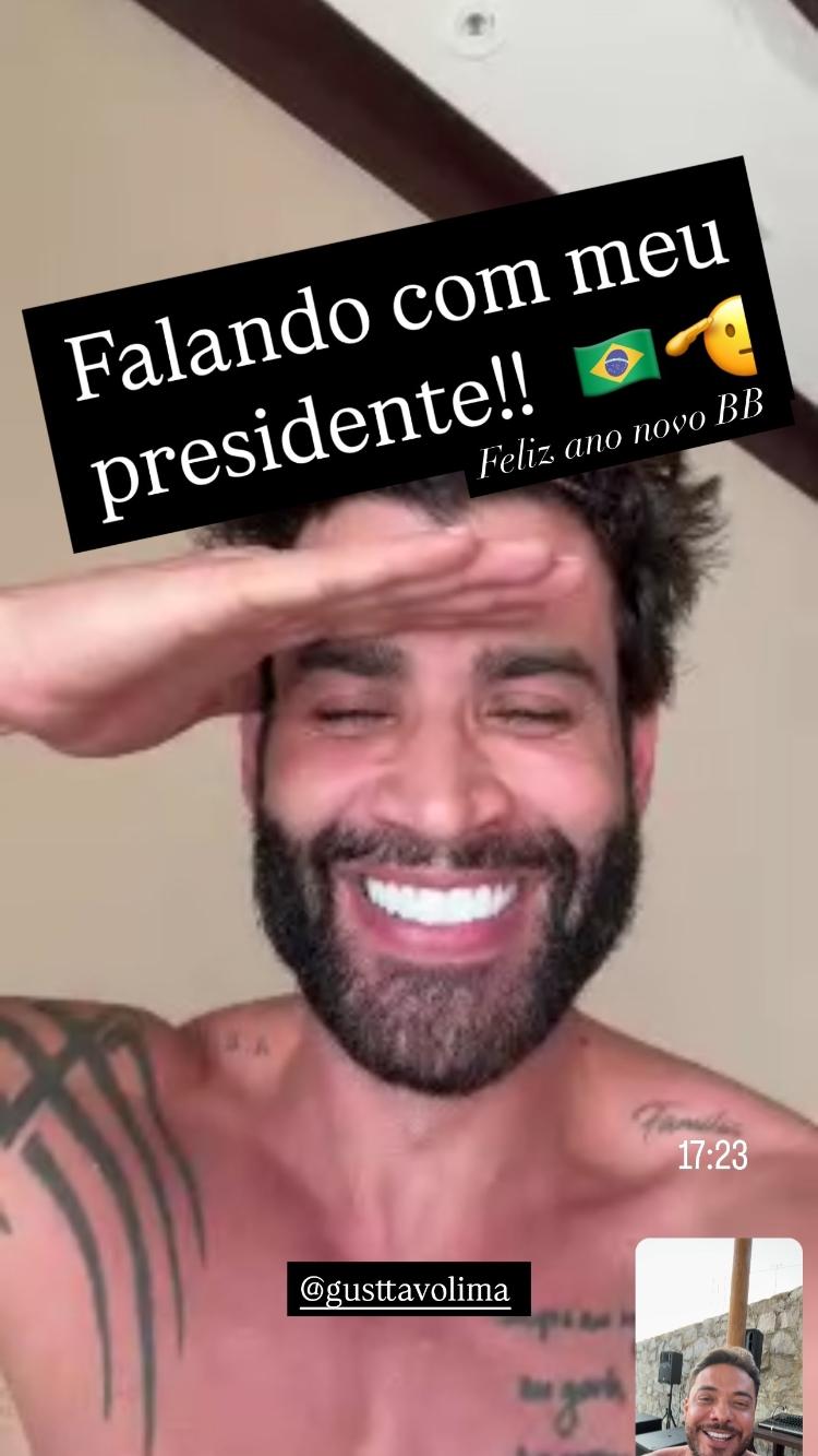 Wesley Safadão postou story apoiando a intenção de Gusttavo Lima de concorrer à presidência em 2026