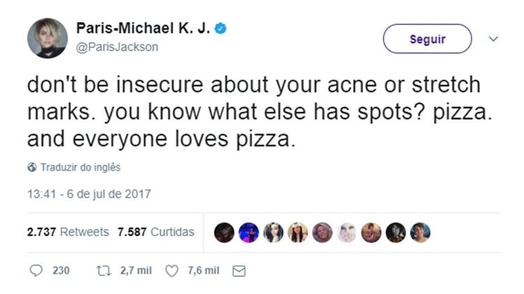 Paris Jackson posta mensagem de aceitação do corpo - Reprodução/Twitter - Reprodução/Twitter
