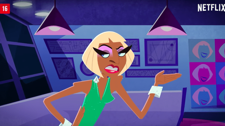 A personagem Vedete Champagne, dublada por Silvetty Montilla, em "Super Drags" - Reprodução/Netflix - Reprodução/Netflix