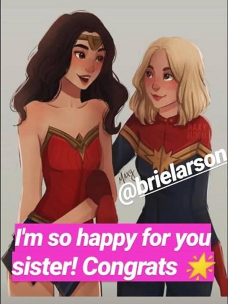 Ilustração postada por Gal Gadot em que Mulher-Maravilha e Capitã Marvel aparecem juntas - Reprodução/Instagram - Reprodução/Instagram