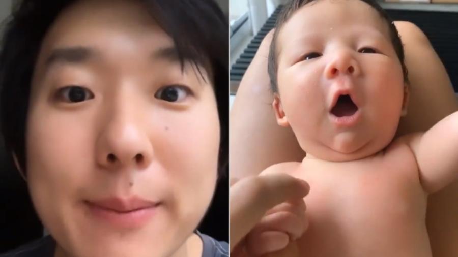 Pyong "conversa" com o filho, Jake, de 1 mês - Reprodução/Instagram
