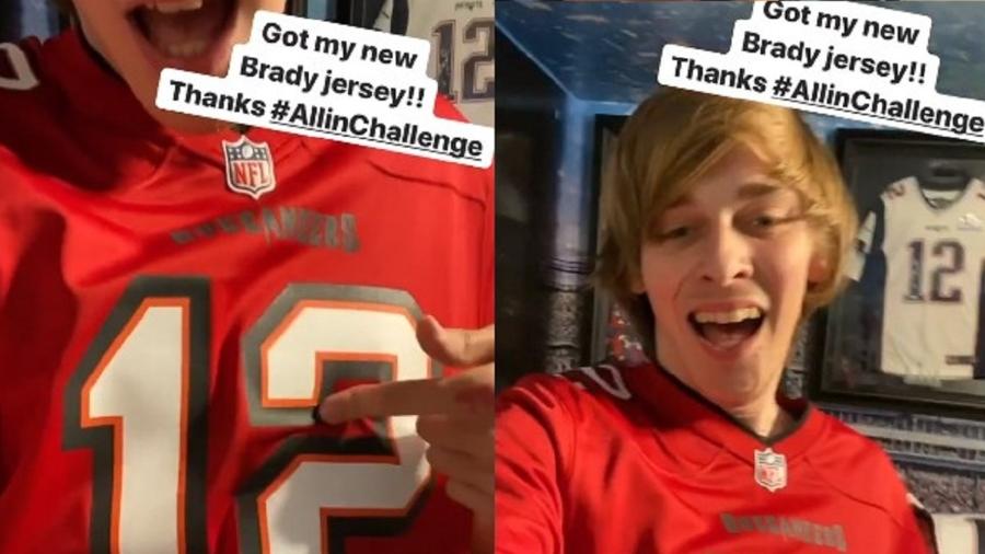 Logan Thirtyacre posa feliz com camisa de Tom Brady - Reprodução/Instagram