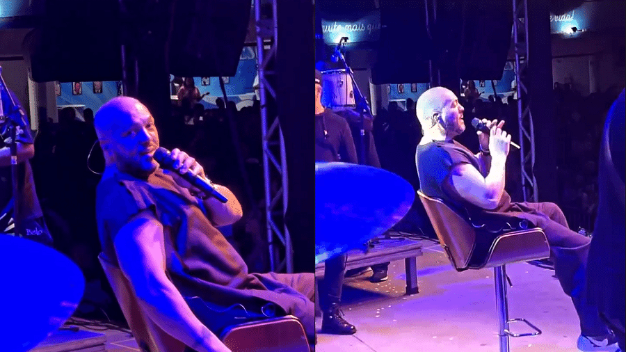 Belo fez show sentado na noite de ontem, na quadra da Beija-Flor, no Rio de Janeiro - Reprodução/Instagram