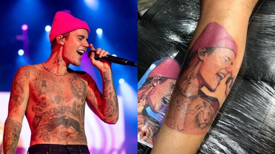 Justin Bieber mostra tatuagem do seu rosto de uma imagem tirada no show do Rock in Rio  - Reprodução/Instagram