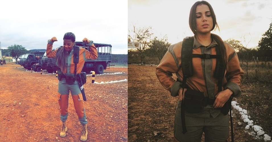 29.jul2015 - As cantoras Anitta e Ludmilla gravaram um game para o programa "Domingão do Faustão"em Petrolina, Pernambuco. As cenas ainda não tem data para ir ao ar. "Uma das maiores experiências que eu já tive na vida", escreveu Ludmilla em seu Instagram, nesta quarta-feira. "Sol + calor + farda + exercícios + exaustão + abstinência online + sobrevivência = muito respeito aos soldados da caatinga", escreveu Anitta em seu perfil na rede social