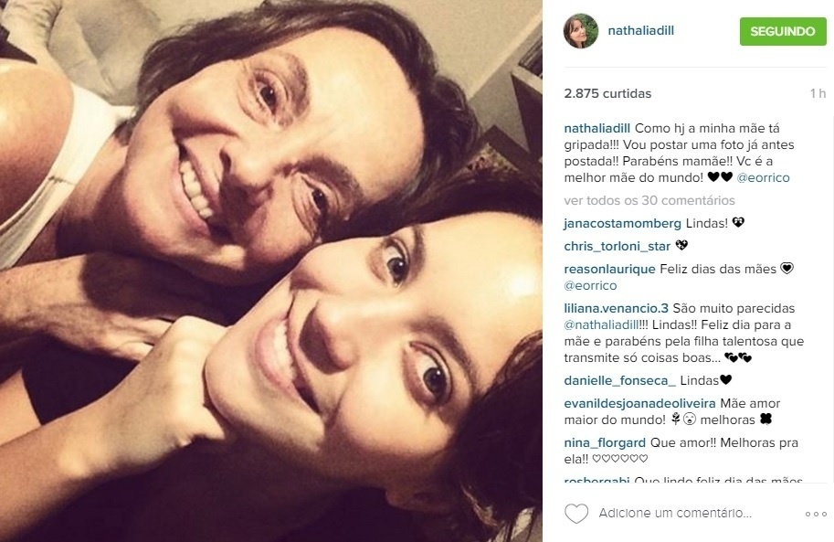 8.mai.2016 - Nathalia Dill também usou as redes sociais para parabenizar sua mãe. "Como hoje a minha mãe tá gripada, vou postar uma foto já antes postada! Parabéns mamãe!! Você é a melhor mãe do mundo!", afirmou a atriz - Reprodução/Instagram/nathaliadill