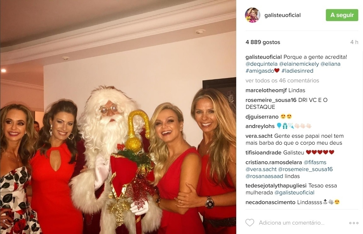 21.nov.2016 - Eliana se reuniu com algumas amigas na noite desta segunda-feira para comemorar seu aniversário de 42 anos. Em foto compartilhada no Instagram, é possível ver a apresenta com Adriane Galisteu e a atriz Elaine Mickely - Reprodução /Instagram /galisteuoficial