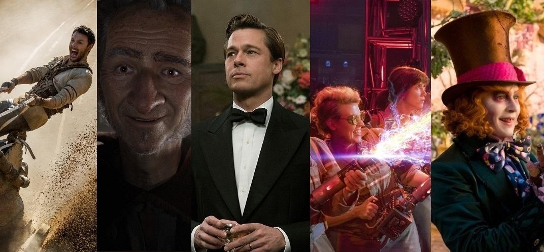 Filmes "Ben-Hur", "O Bom Gigante Amigo", "Aliados", "Caça-Fantasmas" e "Alice Através do Espelho" - Reprodução/Montagem