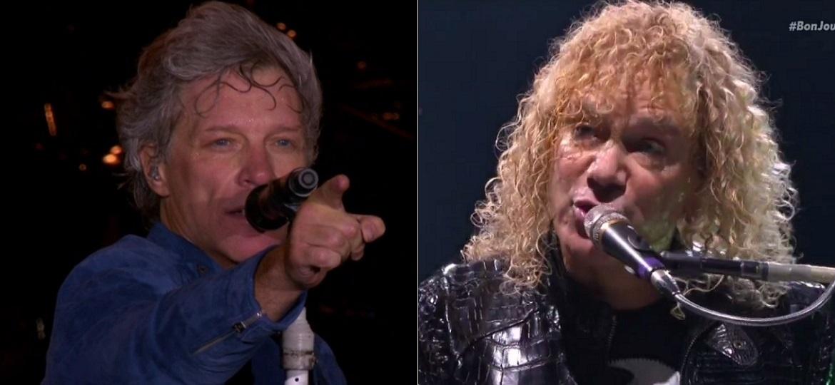 O vocalista Jon Bon Jovi e o tecladista David Bryan viraram memes durante a transmissão do show do Bon Jovi no Rock in Rio 2017 - Montagem/Reprodução/Multishow