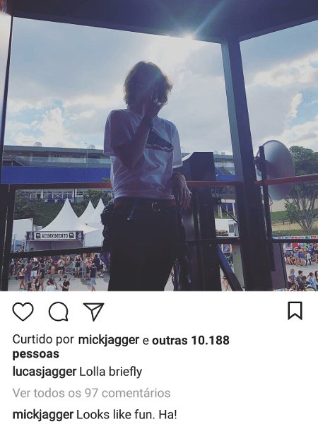 Mick Jagger comenta nas fotos do filho, Lucas - Instagram - Instagram