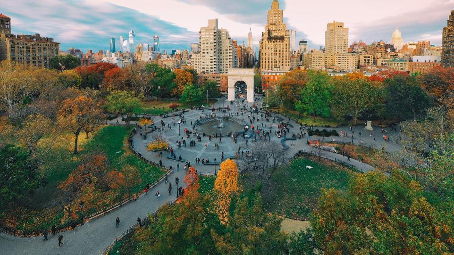Vista aérea do Washington Square Park, um dos marcos do Greenwich Village em Nova York - Getty Images/iStockphoto