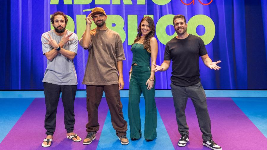 Murilo Couto, Thiago Ventura, Bruna Louise e Maurício Meirelles nas gravações do programa Aberto Ao Público - Daniela Toviansky/Globo