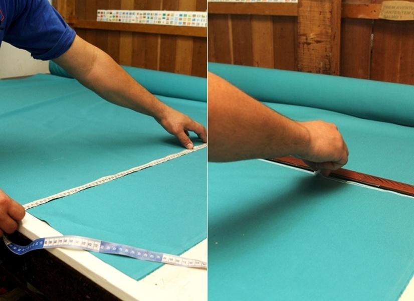 Coloque o tecido em uma superfície plana e iluminada. Com a fita métrica e o giz, marque-o com as medidas tiradas anteriormente. Use a régua e o giz para traçar o retângulo que irá formar o assento da capa - Aline Arruda/UOL