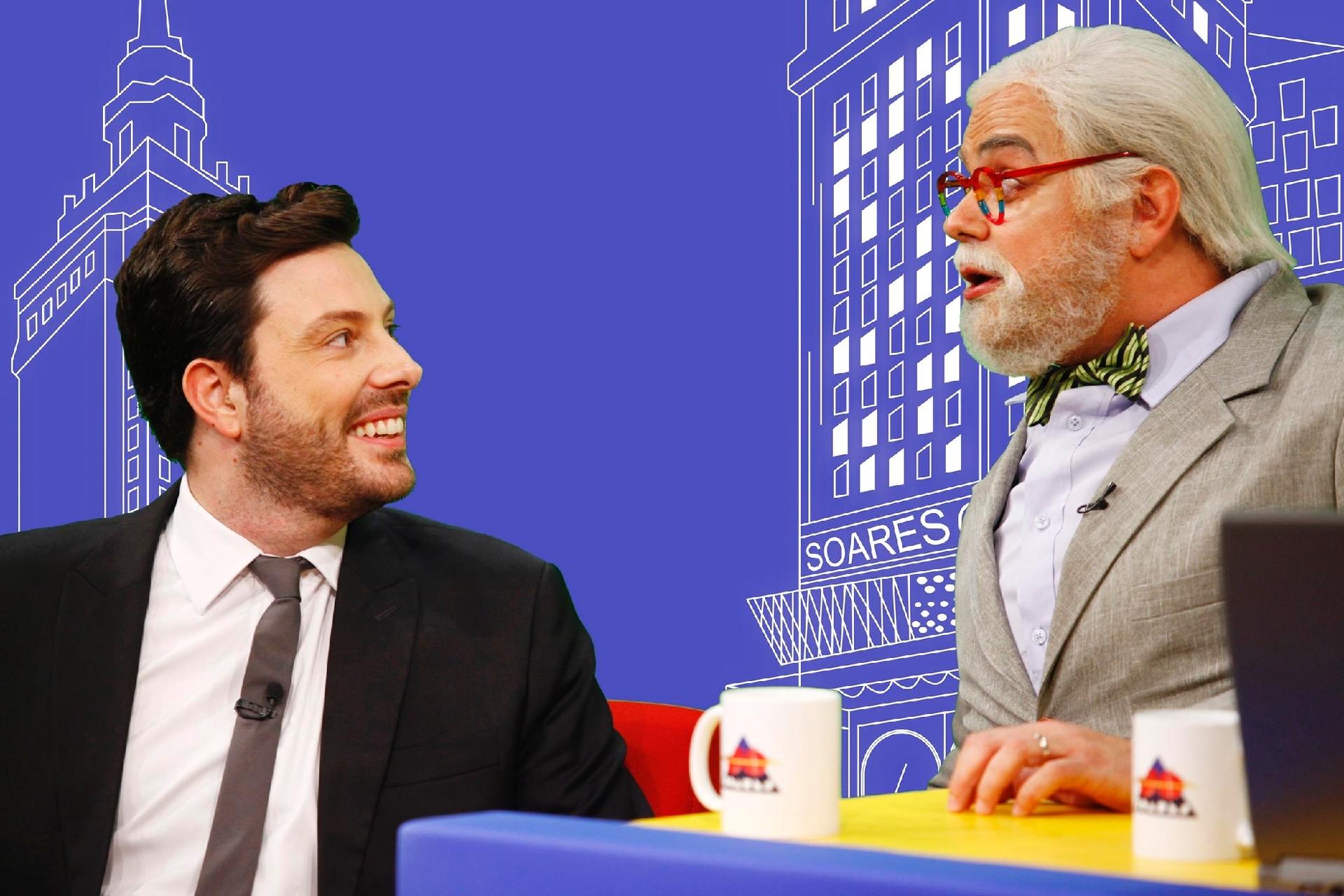 Danilo Gentili é entrevistado no "The Noite" por Jô Suado, personagem do humorista Carioca, no cenário do "Jô Soares Onze e Meia". O programa vai ao ar nesta quinta-feira (9), no SBT - Gabriel Cardoso/SBT