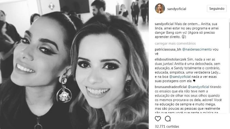 Sandy posta foto ao lado de Anitta - Reprodução - Reprodução
