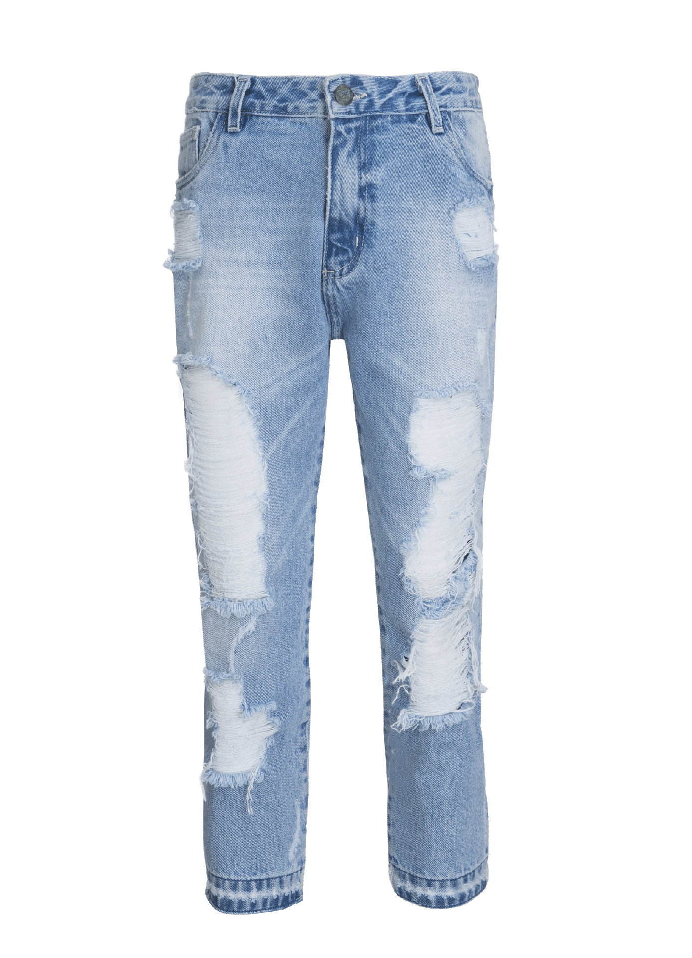 Calça jeans de lavagem clara com rasgos de diferentes tamanhos nas pernas, R$ 399, Twenty Four Seven, www.tfseven.com.br - Divulgação