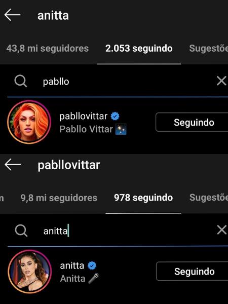 Anitta e Pabllo Vittar voltaram a se seguir nas redes sociais - Reprodução/Instagram - Reprodução/Instagram