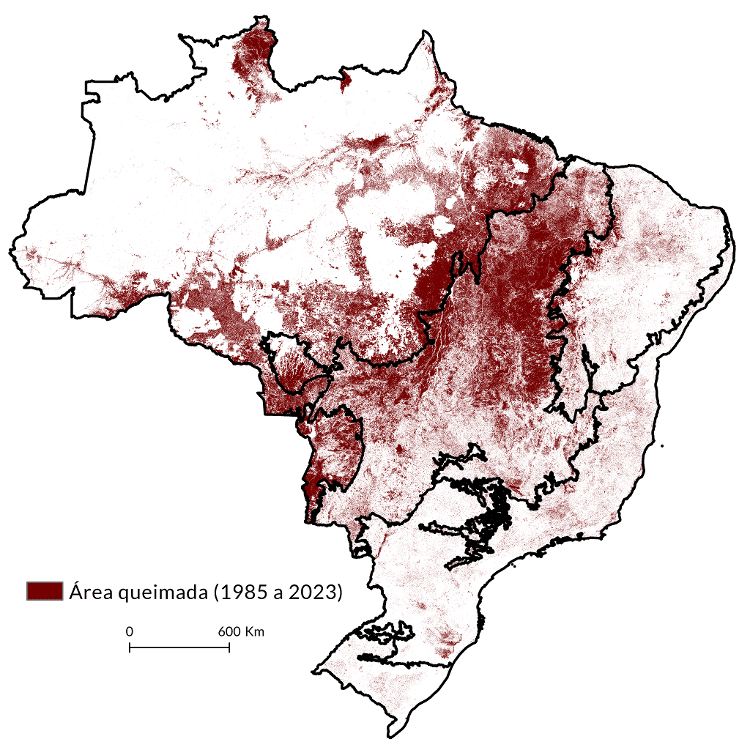 Área queimada no Brasil entre 1985 e 2023