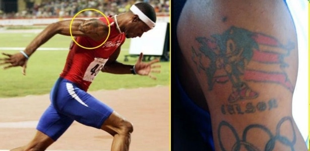 O velocista Javier Culson, com sua tatuagem de Sonic no detalhe à direita - Montagem/Reprodução