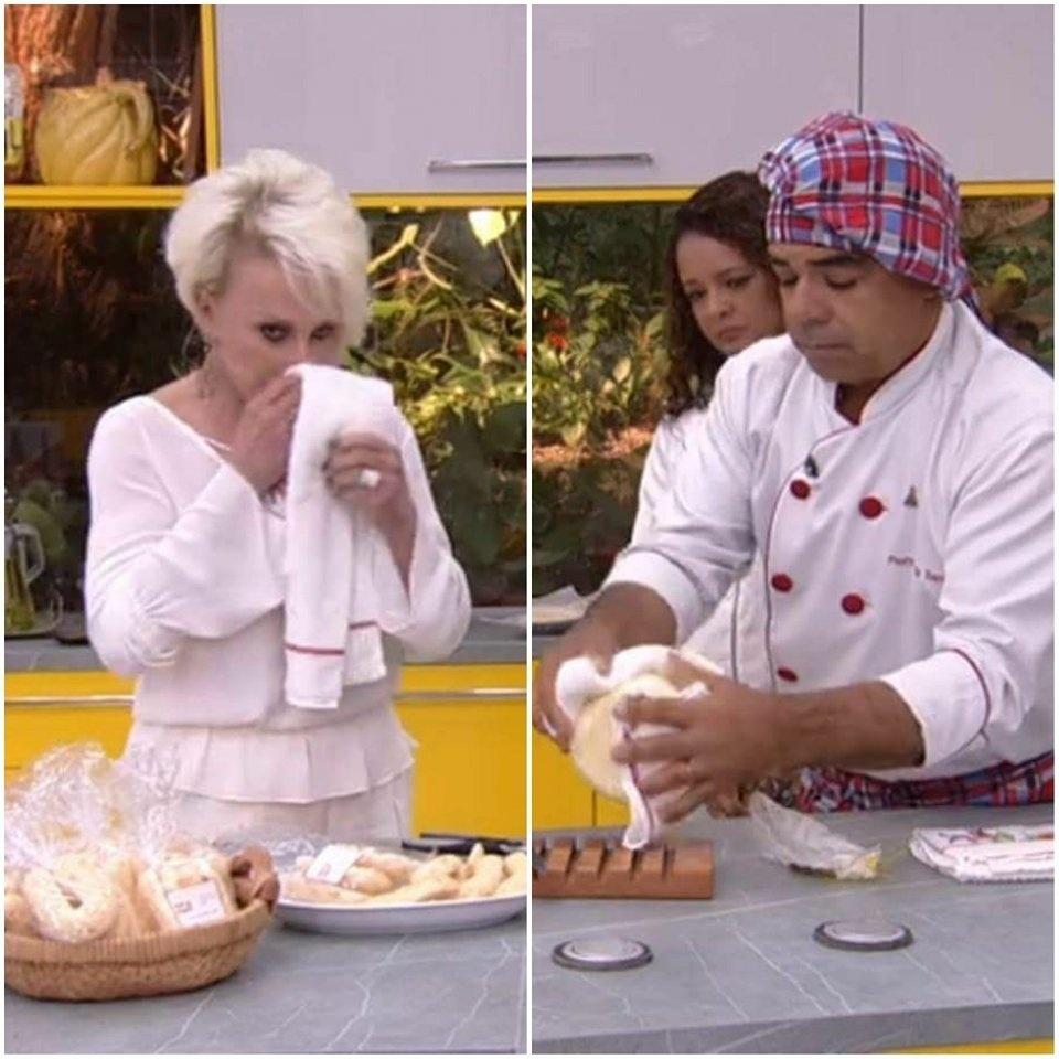 Ana Maria Braga comete deslize e passa pano de prato no nariz - Reprodução/TV Globo Montagem/UOL