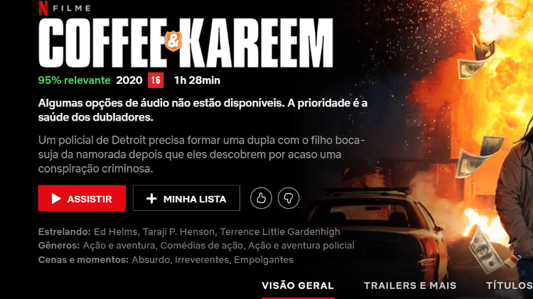 Mensagem na página da comédia 'Coffee & Kareem', da Netflix - Reprodução/Netflix - Reprodução/Netflix