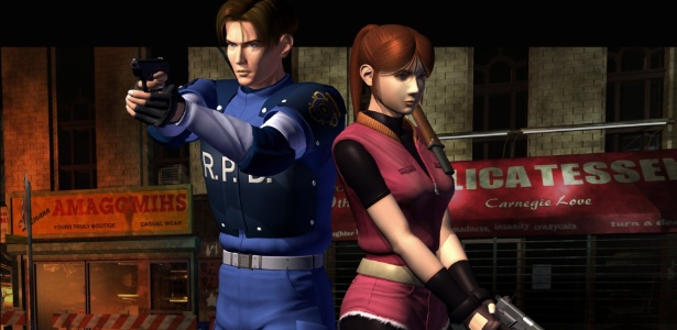 Em "Resident Evil 2", Leon Kennedy e Claire Redfield precisam escapar de Raccon City